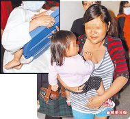 10個月大的男嬰昨溺水送醫不治（左圖），母親在醫院抱著女兒，難過痛哭（右圖）。
<BR>李光濱攝