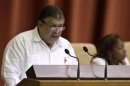 Cuba's Economy Minister Marino Murillo Jorge addresses the audience during the National Assembly in Havana