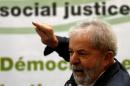 Former Brazilian President Lula da Silva gestures as he attends a "Democracy and social justice" seminar in Sao Paulo