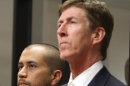 George Zimmerman, left, stands with his attorney Mark O'Mara during a court hearing Thursday April 12, 2012, in Sanford, Fla. Zimmerman has been charged with second-degree murder in the shooting death of the 17-year-old Trayvon Martin. (AP Photo/Gary W. Green, Orlando Sentinel, Pool)