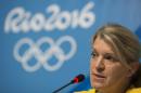 Australia's delegation head Kitty Chiller speaks during a press conference in the Olympic Park in Rio de Janeiro, Brazil, Monday, July 25, 2016. The head of the Australian delegation says that despite a delay of several days she expects her delegation to move into the athletes village on Wednesday. (AP Photo/Felipe Dana)
