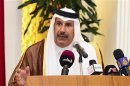 Qatar's PM Sheik Hamad speaks during a news conference in Doha