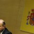 Spanish Economy Minister de Guindos attends a news conference with European Economic and Monetary Affairs Commissioner Rehn in Madrid