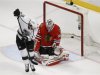 Kings' Richards scores on Blackhawks goalie Crawford during the closing seconds of the third period in Game 5 of their NHL Western Conference final hockey playoff series in Chicago