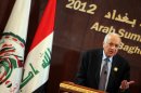 Arab League Secretary General Nabil al-Arabi gives a press conference