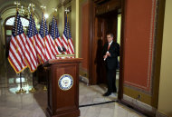 <p>               House Speaker John Boehner of Ohio arrives to speak on the fiscal cliff negotiations on Capitol Hill in Washington, Wednesday, Dec. 19, 2012. Boehner says President Barack Obama should support a Republican plan to avoid January tax increases on everyone but those earning over $1 million. Boehner says if Obama doesn't support the measure, the president will be responsible for what he calls "the largest tax increase in history."(AP Photo/Jacquelyn Martin)