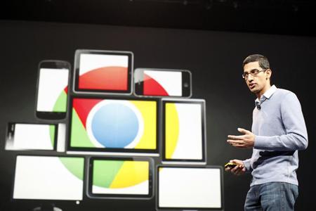 Sundar Pichai, senior vice president of Google Chrome, speaks during Google I/O Conference at Moscone Center in San Francisco, California June 28, 2012. REUTERS/Stephen Lam