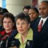 FILE - In this April 10, 2003, file photo, Martha Burk, center, chair of the National Council of Women's Organizations, speaks to media in Atlanta while flanked by Martin Luther King III, right, and Kim Gandy, left, president of the National Organization of Women, as Burk discussed her next move in protesting the male-only membership policy of the Augusta National Golf Club. The appointment of a new chief executive at IBM has revived the debate over Augusta National's all-male membership just one week before the Masters. IBM hired Virginia Rometty as its CEO this year. The last four CEOs of IBM have been members of Augusta, but the club has never had a female member since it was founded in 1933. Burk says Augusta National and IBM now are in a bind. She says IBM could end up undermining its new CEO if it doesn't fight for her admittance. (AP Photo/Gregory Smith, File)