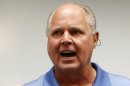 FILE - In this Jan. 1, 2010 file photo, conservative talk show host Rush Limbaugh speaks during a news conference at The Queen's Medical Center looks on in Honolulu, after he was rushed to the hospital after experiencing chest pains during a vacation. Limbaugh's opponents are starting a radio campaign against him Thursday, seizing upon the radio star's attack of a Georgetown law student as a 