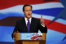 Britain's Prime Minister David Cameron delivers his keynote speech at the Conservative Party conference in Birmingham