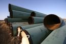 Pipes for underground fuel transport for TransCanada Corp.'s Keystone XL pipeline lie in a field in Gascoyne