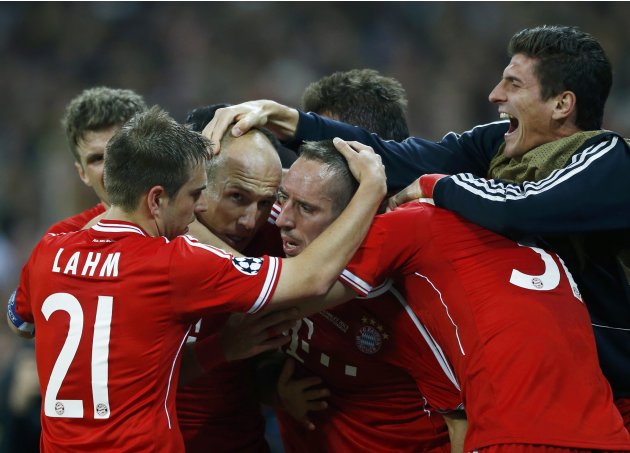 Bayern Munich's Arjen Robben celebrates his goal against Borussia Dortmund during their Champions League Final soccer match at Wembley Stadium in London