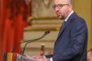 Belgium's Prime Minister Charles Michel delivers a speech during a royal remembrance service at the Royal Palace in Brussels, on May 22, 2016