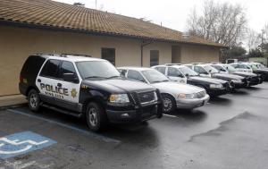 Patrol cars are lined up at the King City Police Deptment&nbsp;&hellip;