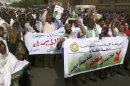 Sudanese and Egyptian pro-Mursi supporters take part in a rally in front of the Egyptian embassy in Khartoum