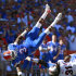 Florida linebacker Jelani Jenkins (3) goes airborne after assisting on a tackle on South Carolina's Kenny Miles (31) during the first half of an NCAA college football game, Saturday, Oct. 20, 2012, in Gainesville, Fla. (AP Photo/John Raoux)
