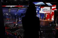 An attendee views the main floor prior to the opening session of the Republican National Convention in Tampa, Florida, August 28, 2012. REUTERS/Shannon Stapleton