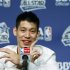 Knicks Lin talks during a new conference before the BBVA Rising Stars Challenge game during the NBA All-Star weekend in Orlando