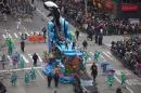 The Sea World float makes its way down 6th Ave during the Macy's Thanksgiving Day Parade, in New York