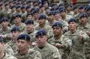 Soldiers of the British Army's 2 Signals Regiment parade marking completion of the unit's eight month Afghanistan tour of duty, in York