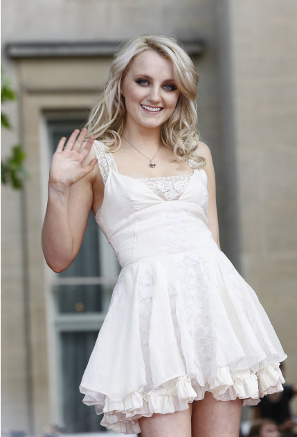 Actress Evanna Lynch arrives in Trafalgar Square, central London, for the world premiere of Harry Potter and The Deathly Hallows: Part 2, the last film in the series, Thursday, July 7, 2011. (AP Photo
