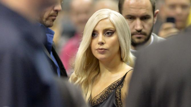 US singer Lady Gaga attends a basketball match between Alba Berlin and the San Antonio Spurs, on October 8, 2014 in Berlin
