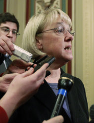 Sen. Patty Murray, D-Wash., Co-Chair of the Joint Select Committee on Deficit Reduction, often called the Supercommittee, speaks to reporters following a closed-door meeting on Capitol Hill in Washington, Friday, Nov. 18, 2011. (AP Photo/Manuel Balce Ceneta)