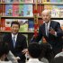 Chinese Vice President Xi Jinping and Vice President Joe Biden take questions from students at the International Studies Learning Center in South Gate, Calif. , Friday, Feb. 17, 2012. (AP Photo/Damian Dovarganes)