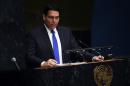 Israel's premanent representative to the United Nations, Danny Danon speaks during a Holocaust memorial ceremony in New York on January 27, 2016