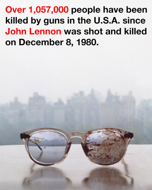 Yoko Ono tweets against guns showing Lennon's bloody glasses