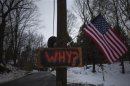 A sign is posted on an electricity pole outside a house near Sandy Hook Elementary School, nearly two weeks after a gunman shot dead 20 students and six adults, in Newtown, Connecticut