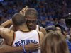 Kevin Durant (R) rattled in the game-winner as Oklahoma City downed reigning NBA champions Dallas 99-98