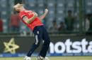 England's Ben Stokes celebrates after they defeated Sri Lanka by 10 runs during their ICC World Twenty20 2016 cricket match at the Feroz Shah Kotla cricket stadium in New Delhi, India, Saturday, March 26, 2016. (AP Photo /Tsering Topgyal)