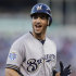 National League's Ryan Braun, of the Milwaukee Brewers, reacts after hitting a triple during the fourth inning of the MLB All-Star baseball game, Tuesday, July 10, 2012, in Kansas City, Mo. (AP Photo/Jeff Roberson)