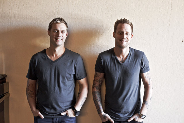 This undated photo courtesy of Ed Anderson shows chef Bryan Voltaggio, left, and chef Michael Voltaggio. In business and in life, the Voltaggio brothers are as much alike as they are different (AP Photo/Ed Anderson)
