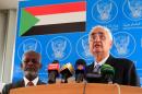 Indian Foreign Minister Salman Khurshid (R) and his Sudanese counterpart Ali Ahmed Karti speak to the press in Khartoum on February 4, 2014