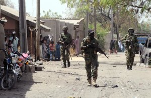 Nigerian troops patrolling in the streets of the remote …