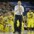 Michigan head coach John Beilein speaks to players against Syracuse during the first half of the NCAA Final Four tournament college basketball semifinal game Saturday, April 6, 2013, in Atlanta. (AP Photo/David J. Phillip)