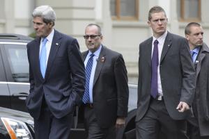 US Secretary of State John Kerry, left, takes a walk &hellip;