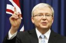 Australia's former PM and until recently Foreign Minister, Kevin Rudd, gestures at a news conference in Brisbane