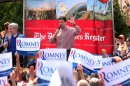 Republican Vice Presidential candidate, Rep. Paul Ryan, R-Wis., accompanied by Iowa Gov. Terry Branstad, left, speaks at the Iowa State Fair in Des Moines, Monday, Aug. 13, 2012. (AP Photo/Conrad Schmidt)
