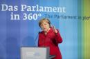 German Chancellor Merkel delivers an opening speech at the Europa Experience exhibition in the European House in Berlin
