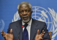 Kofi Annan, Joint Special Envoy of the United Nations and the Arab League for Syria speaks during a news conference following the Action Group on Syria meeting in the Palace of Nations, Saturday, June 30, 2012, at the United Nations' Headquarters in Geneva, Switzerland. (AP Photo/Martial Trezzini, Keystone)