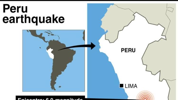 Mapa de Peru localizar o epicentro de um terremoto de 6,9 ​​graus de magnitude
