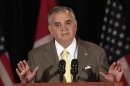 U.S. Secretary of Transportation Ray LaHood talks about an agreement to build a new public bridge between Detroit, Michigan and Windsor, Canada during a news conference in Windsor Canada