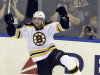 Boston Bruins' Daniel Paille celebrates after scoring during the third period in Game 3 of the Eastern Conference semifinals in the NHL hockey Stanley Cup playoffs against the New York Rangers Tuesday, May 21, 2013, in New York. The Bruins won the game 2-1. (AP Photo/Frank Franklin II)