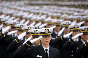 New South Korean military officers salute during a&nbsp;&hellip;