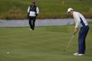 Team Europe's Justin Rose of England putting on the 16th green during Saturday's foursomes matches in Gleneagles, Scotland, on September 27, 2014