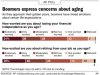 Graphic shows the opinion of a cross section of U.S. adults including a large sampling of baby boomers on questions relating to attitudes toward growing older