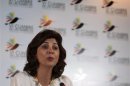Colombia's Foreign Minister Maria Angela Holguin gives a news conference at Centro de Convenciones in Cartagena